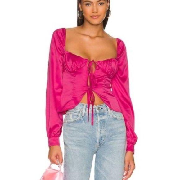 Majorelle Waldorf Pink Satin Tie Front Top - Picture 1 of 6